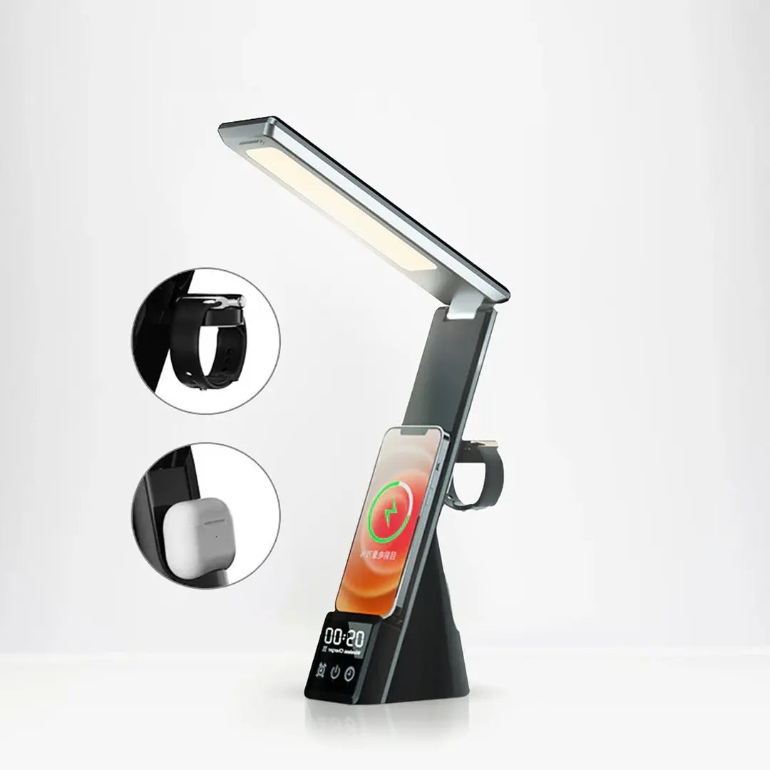 Lumicharge-Mini 7 in 1 Multifunctional LED Desk Lamp with Wireless Charger Adjustable RGB Lighting USB Port & Built-In Display for Indoor Lighting