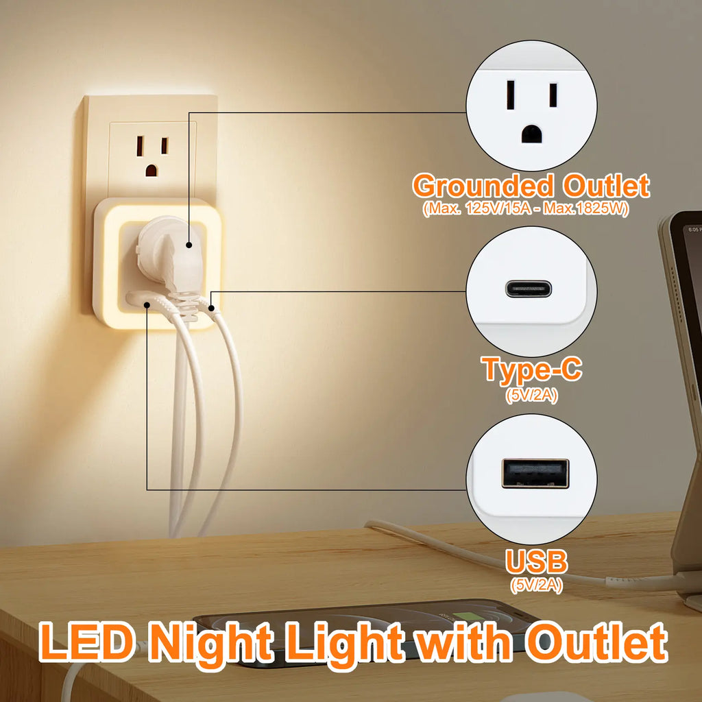 Night Light, 2-Pack of Night Light Inserted into the Wall, Insert Night Light, Adjustable in 3 Brightness Levels, from Dusk to Dawn, Led Night Light, Bedroom, Bathroom, Corridor Warm White