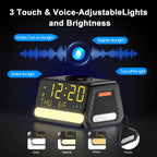 BLKE 7-In-1 Wireless Charging Station with Alarm Clock, Fast Charge, LED & Voice-Controlled Night Light, Bluetooth Time Sync, Temperature Display, Compatible with Iphone, Android, Apple Watch, Samsung Watch & Earbuds, 33W Adapter Incl.