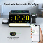 BLKE 7-In-1 Wireless Charging Station with Alarm Clock, Fast Charge, LED & Voice-Controlled Night Light, Bluetooth Time Sync, Temperature Display, Compatible with Iphone, Android, Apple Watch, Samsung Watch & Earbuds, 33W Adapter Incl.