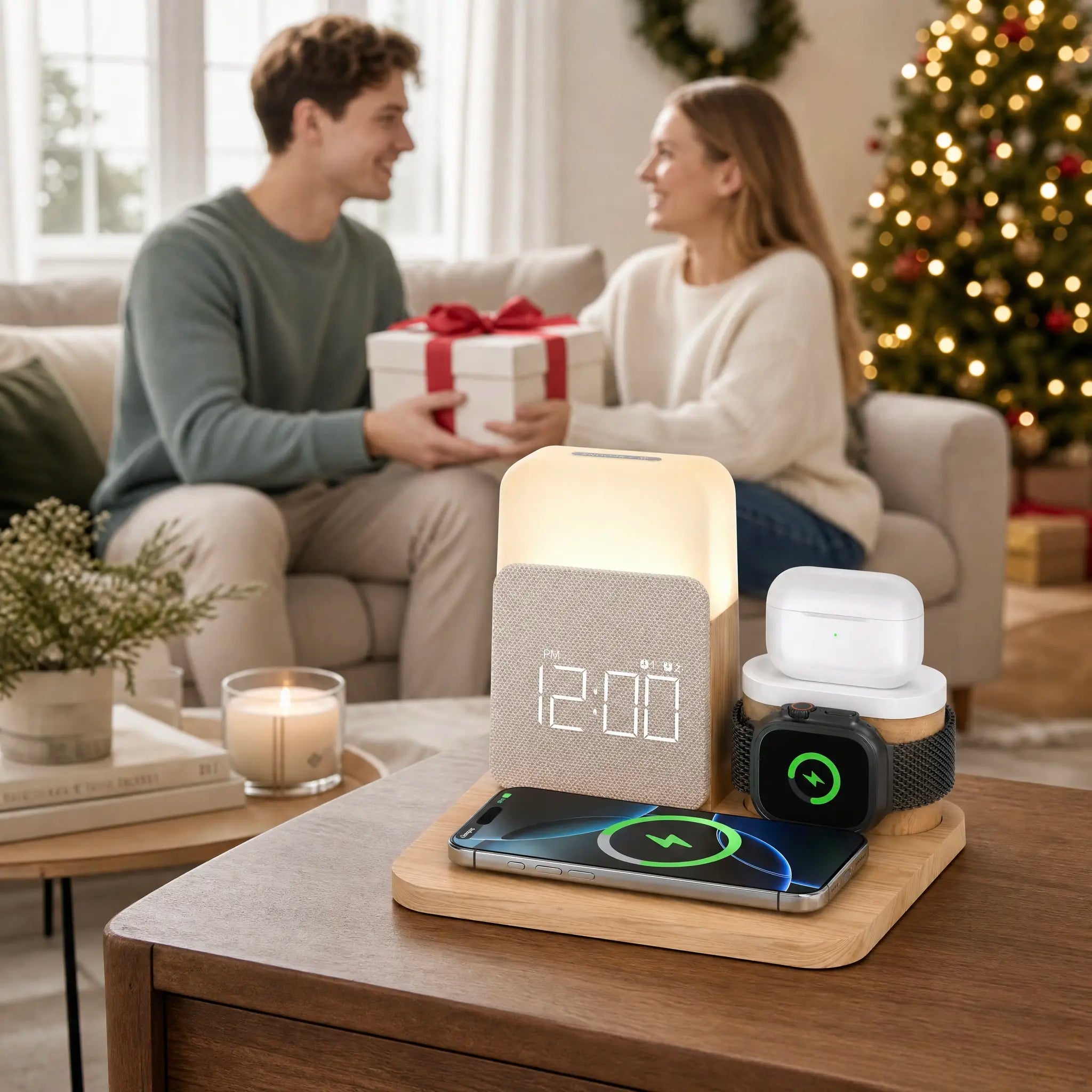 7-In-1 Fast Wireless Charger Trio Magnetic Station with Alarm Clock & 3-Color Dimmable Night Light. Magsafe Dock for Iphone 17-12, Apple Watch, Airpods, Samsung. Fast Charging, USB-C & 2 USB Ports. Portable Travel Desk Organizer for Tiktok Shop