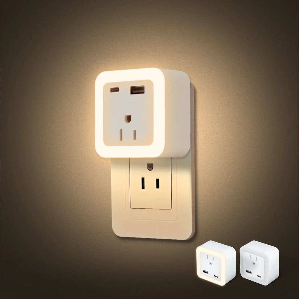 Night Light, 2-Pack of Night Light Inserted into the Wall, Insert Night Light, Adjustable in 3 Brightness Levels, from Dusk to Dawn, Led Night Light, Bedroom, Bathroom, Corridor Warm White