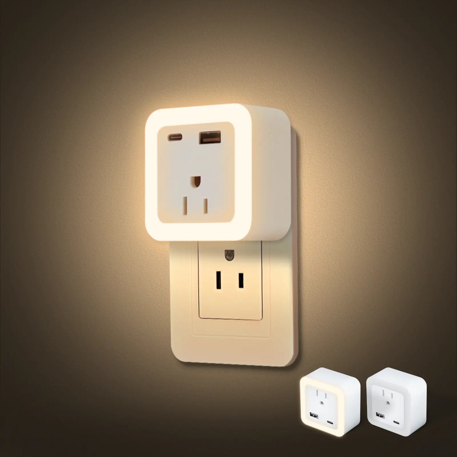 Night Light, 2-Pack of Night Light Inserted into the Wall, Insert Night Light, Adjustable in 3 Brightness Levels, from Dusk to Dawn, Led Night Light, Bedroom, Bathroom, Corridor Warm White