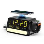 BLKE 7-In-1 Wireless Charging Station with Alarm Clock, Fast Charge, LED & Voice-Controlled Night Light, Bluetooth Time Sync, Temperature Display, Compatible with Iphone, Android, Apple Watch, Samsung Watch & Earbuds, 33W Adapter Incl.