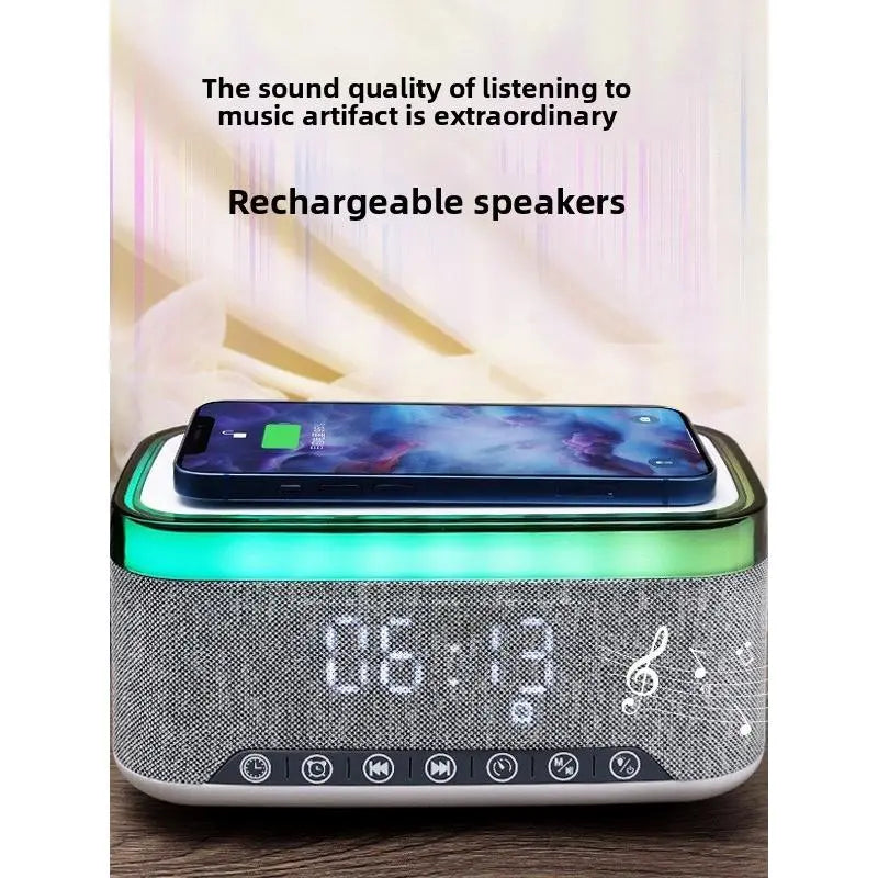 Smart Alarm Clock with Wireless Charging, Bluetooth Speaker, Dimmable Night Light & Ambient Atmosphere Lamp for Bedroom Decor, Bluetooth Speaker (Wireless Charging )