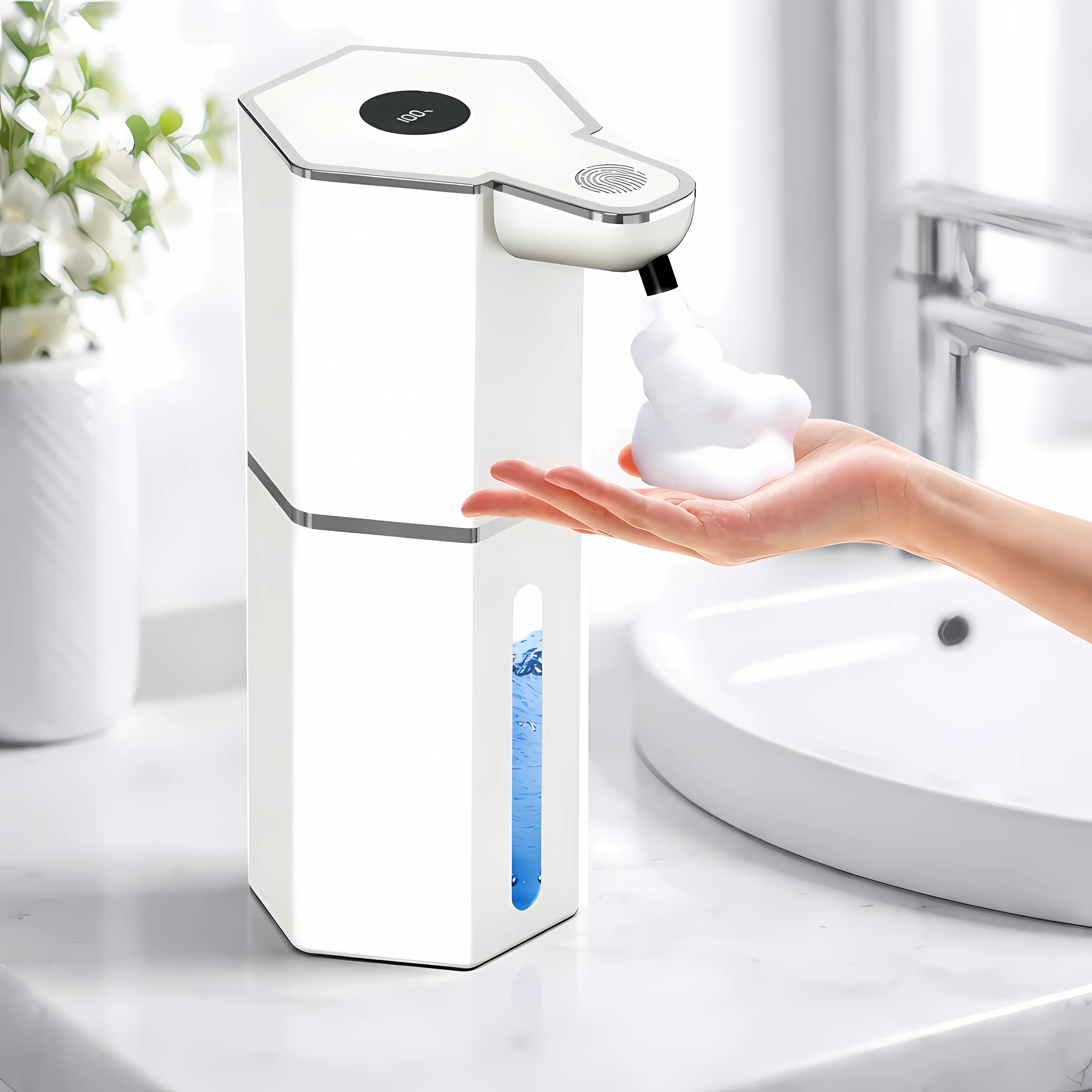 12Oz Touchless Foaming Soap Dispenser with 4 Adjustable Levels | USB Rechargeable, Waterproof Automatic Dispenser for Kitchen, Bathroom & Home Essentials.