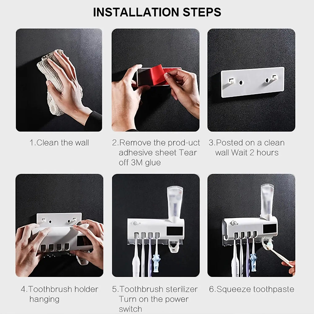 3-In-1 Toothbrush Holder with Smart Toothbrush Holder, Toothpaste Squeezer, Three-In-One Toothbrush Storage Box That Can Hold 4 Toothbrushes at Once, Wall-Mounted Toothbrush Holder for Bathrooms,Summervibes