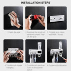 3-In-1 Toothbrush Holder with Smart Toothbrush Holder, Toothpaste Squeezer, Three-In-One Toothbrush Storage Box That Can Hold 4 Toothbrushes at Once, Wall-Mounted Toothbrush Holder for Bathrooms,Summervibes