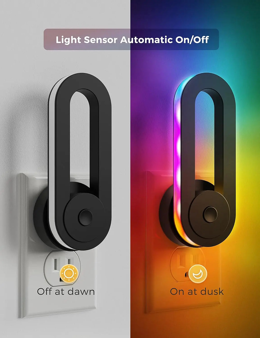 DORESSHOP Rainbow RGB Flowing Night Light with 3 Modes & 180° Rotatable Design Smart Sensor Decorative LED Lamp for Gaming Room Bedroom Nightstand
