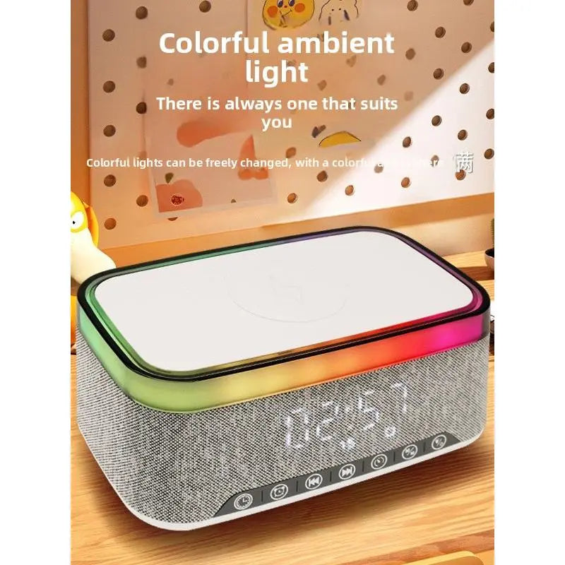Smart Alarm Clock with Wireless Charging, Bluetooth Speaker, Dimmable Night Light & Ambient Atmosphere Lamp for Bedroom Decor, Bluetooth Speaker (Wireless Charging )