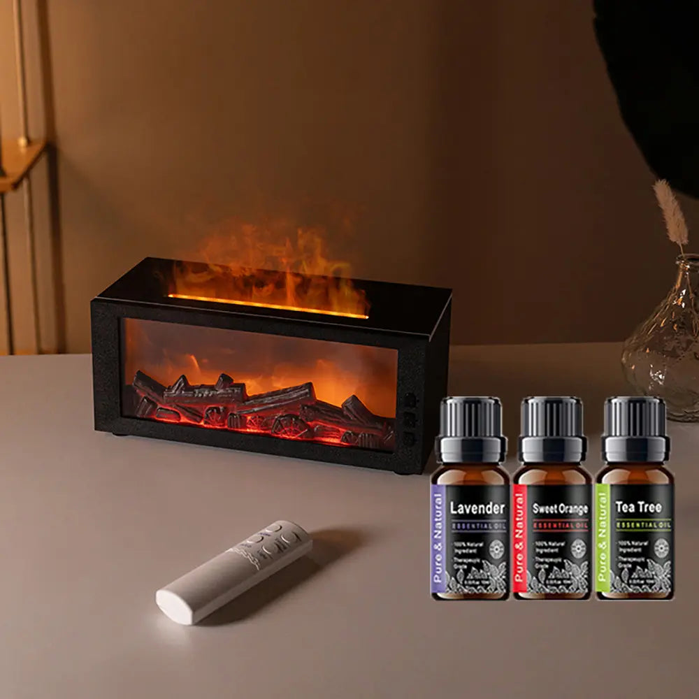 Fragrance Diffuser Mini Air Aroma Humidifier LED Colorful Flame Essential Oil Diffuser Cool Mist Maker with Remote Control Fire Diffuser Usb Diffuser Humidifier Purifier Bourbon Humidifier Whisker Humidifier