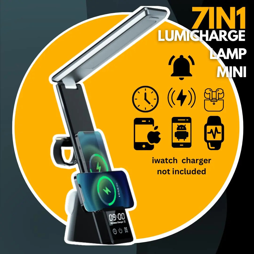 Lumicharge-Mini 7 in 1 Multifunctional LED Desk Lamp with Wireless Charger Adjustable RGB Lighting USB Port & Built-In Display for Indoor Lighting