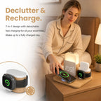 7-In-1 Fast Wireless Charger Trio Magnetic Station with Alarm Clock & 3-Color Dimmable Night Light. Magsafe Dock for Iphone 17-12, Apple Watch, Airpods, Samsung. Fast Charging, USB-C & 2 USB Ports. Portable Travel Desk Organizer for Tiktok Shop