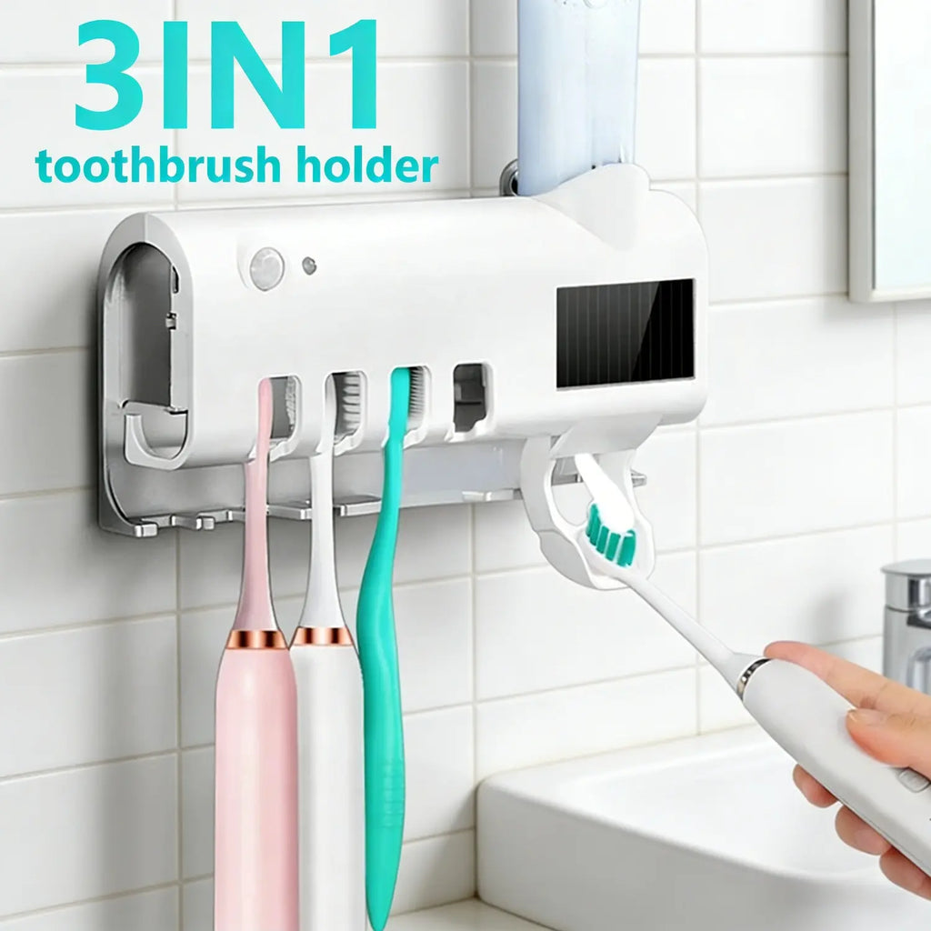 3-In-1 Toothbrush Holder with Smart Toothbrush Holder, Toothpaste Squeezer, Three-In-One Toothbrush Storage Box That Can Hold 4 Toothbrushes at Once, Wall-Mounted Toothbrush Holder for Bathrooms,Summervibes