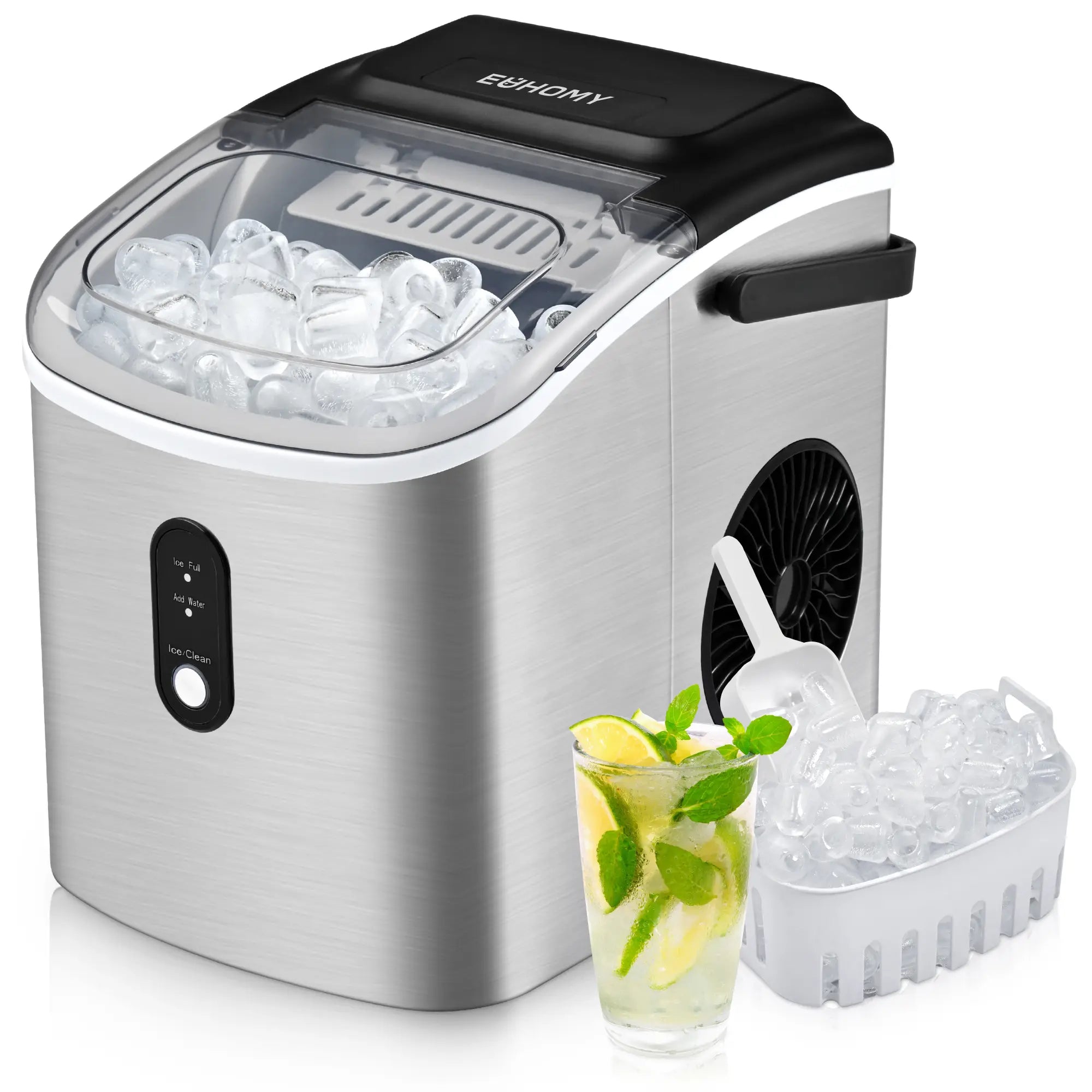 EUHOMY Ice Maker Countertop with Handle, 26Lbs in 24Hrs, 9 Ice Cubes Ready in 6 Mins, Auto-Cleaning Portable Ice Maker with Basket and Scoop, for Home/Kitchen/Camping/Rv. (2024 New Silver) Utensils