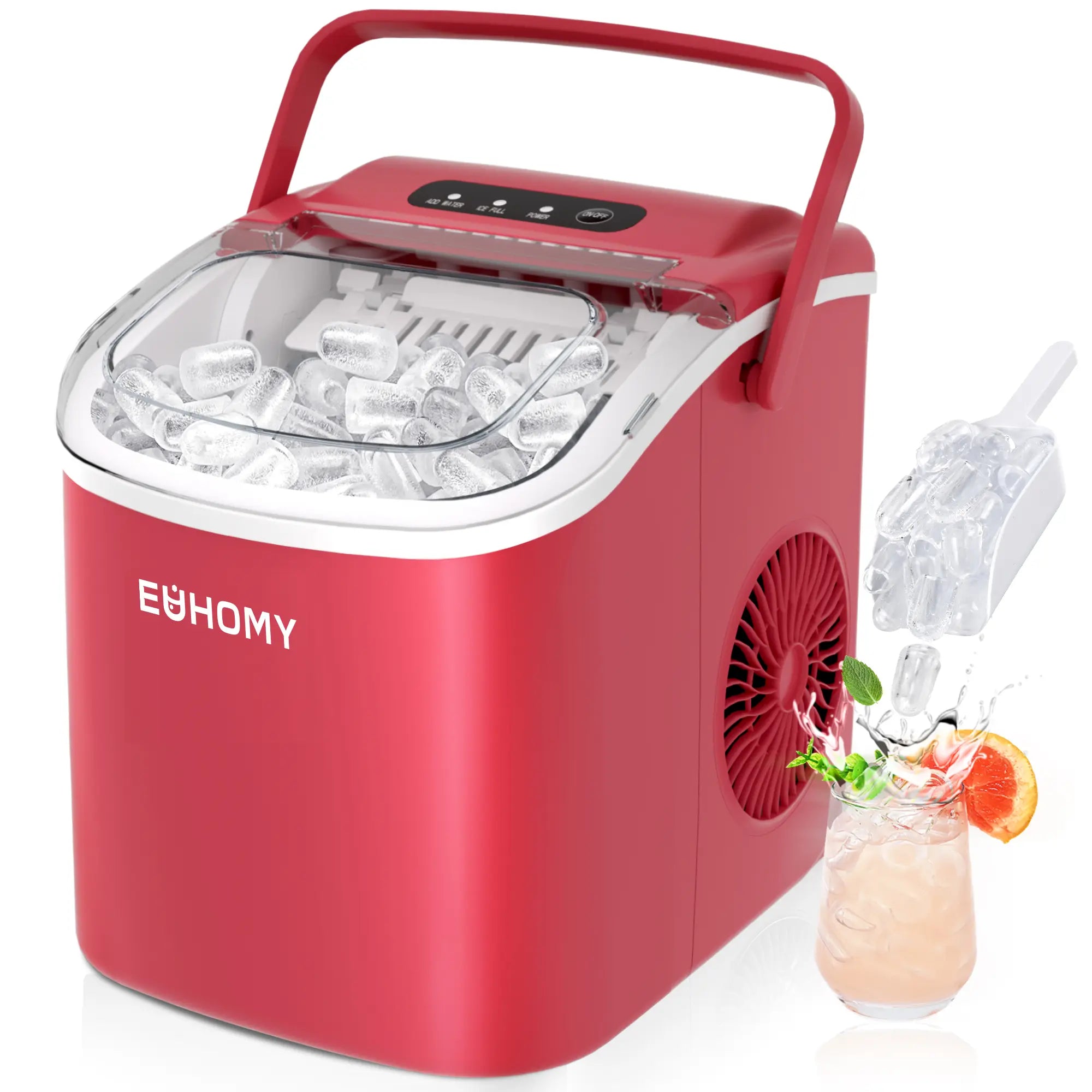 EUHOMY Ice Maker Countertop with Handle, 26Lbs in 24Hrs, 9 Ice Cubes Ready in 6 Mins, Auto-Cleaning Portable Ice Maker with Basket and Scoop, for Home/Kitchen/Camping/Rv. (2024 New Silver) Utensils
