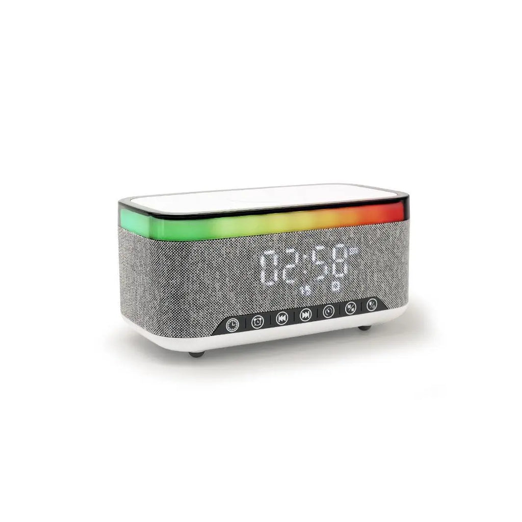 Smart Alarm Clock with Wireless Charging, Bluetooth Speaker, Dimmable Night Light & Ambient Atmosphere Lamp for Bedroom Decor, Bluetooth Speaker (Wireless Charging )