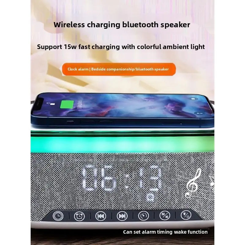 Smart Alarm Clock with Wireless Charging, Bluetooth Speaker, Dimmable Night Light & Ambient Atmosphere Lamp for Bedroom Decor, Bluetooth Speaker (Wireless Charging )