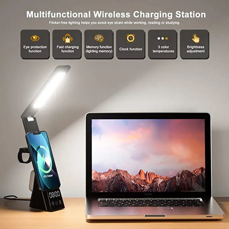 Lumicharge-Mini 7 in 1 Multifunctional LED Desk Lamp with Wireless Charger Adjustable RGB Lighting USB Port & Built-In Display for Indoor Lighting