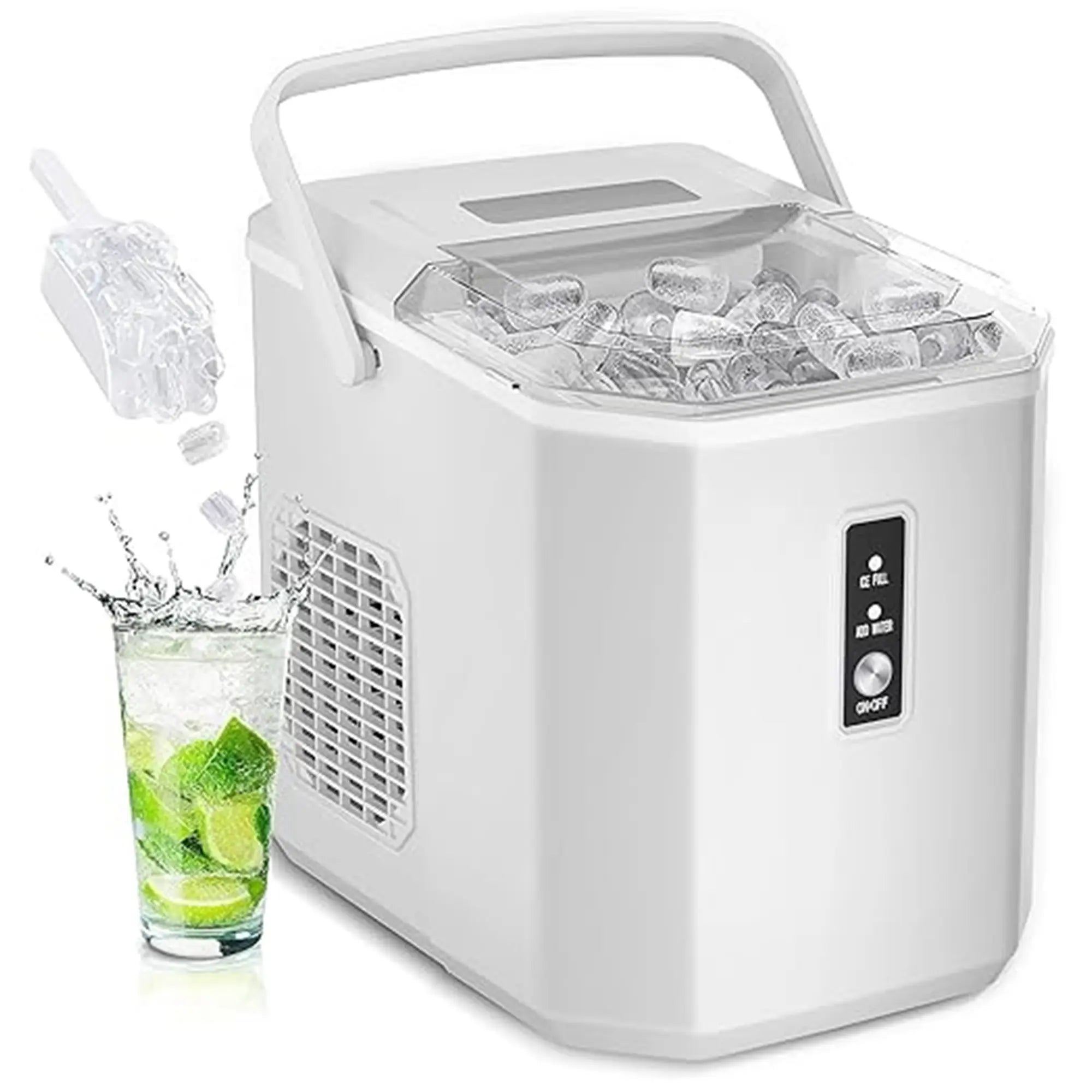 EUHOMY Ice Maker Countertop with Handle, 26Lbs in 24Hrs, 9 Ice Cubes Ready in 6 Mins, Auto-Cleaning Portable Ice Maker with Basket and Scoop, for Home/Kitchen/Camping/Rv. (2024 New Silver) Utensils