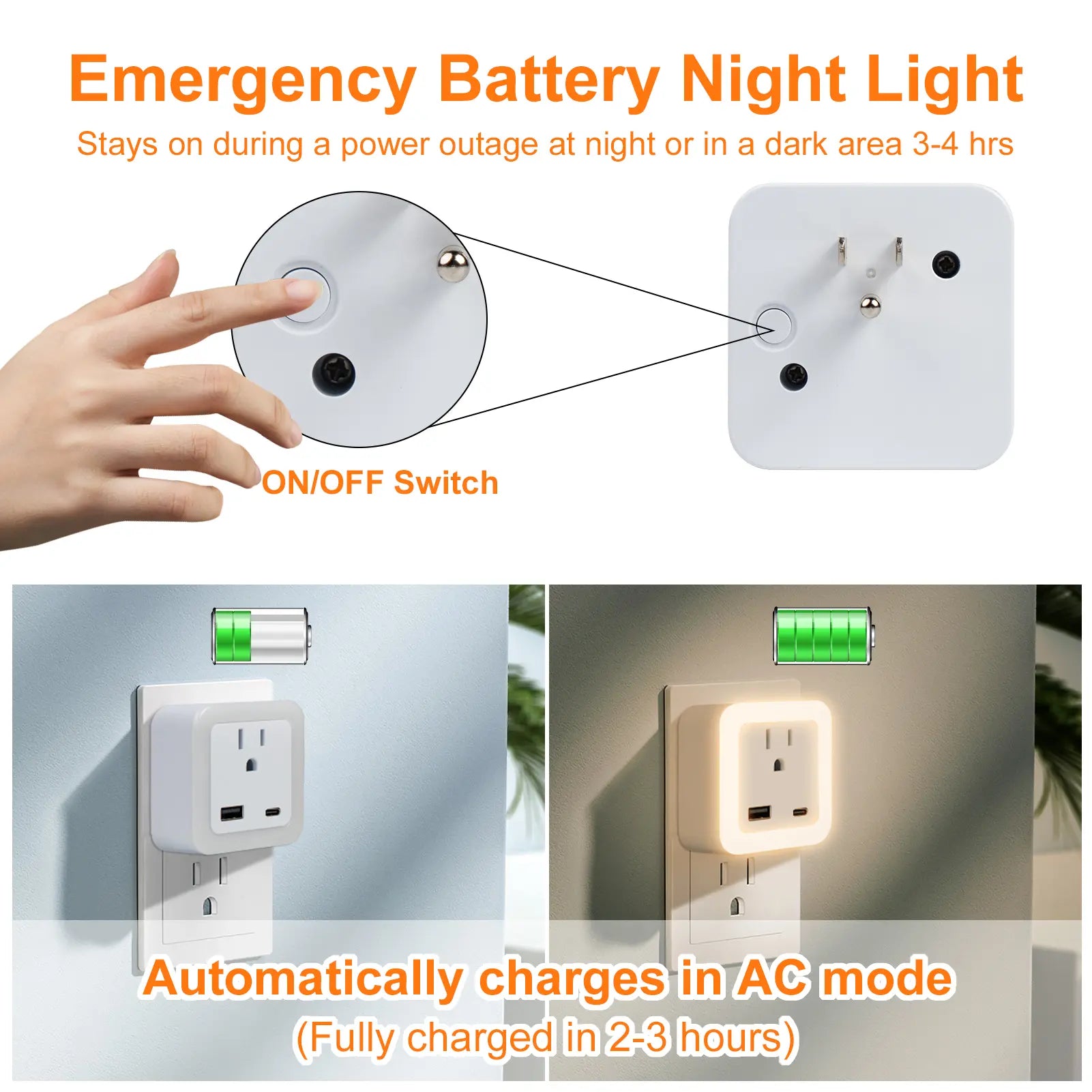 Night Light, 2-Pack of Night Light Inserted into the Wall, Insert Night Light, Adjustable in 3 Brightness Levels, from Dusk to Dawn, Led Night Light, Bedroom, Bathroom, Corridor Warm White