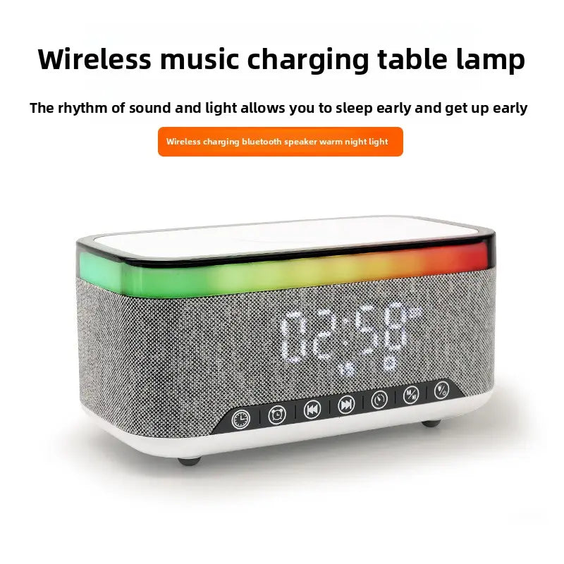 Smart Alarm Clock with Wireless Charging, Bluetooth Speaker, Dimmable Night Light & Ambient Atmosphere Lamp for Bedroom Decor, Bluetooth Speaker (Wireless Charging )