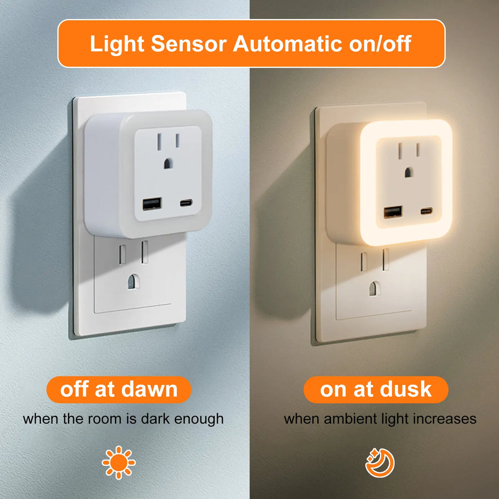 Night Light, 2-Pack of Night Light Inserted into the Wall, Insert Night Light, Adjustable in 3 Brightness Levels, from Dusk to Dawn, Led Night Light, Bedroom, Bathroom, Corridor Warm White