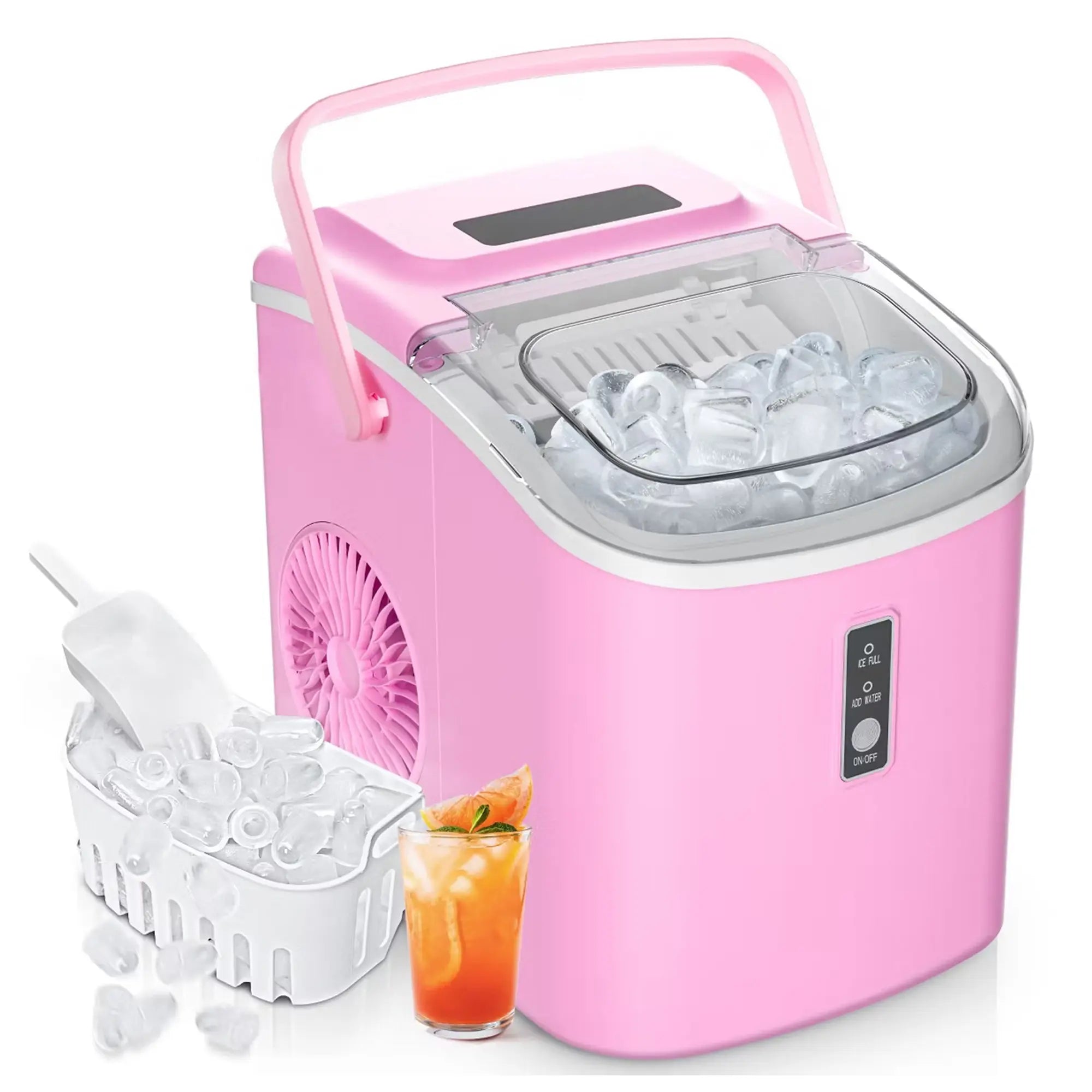 EUHOMY Ice Maker Countertop with Handle, 26Lbs in 24Hrs, 9 Ice Cubes Ready in 6 Mins, Auto-Cleaning Portable Ice Maker with Basket and Scoop, for Home/Kitchen/Camping/Rv. (2024 New Silver) Utensils