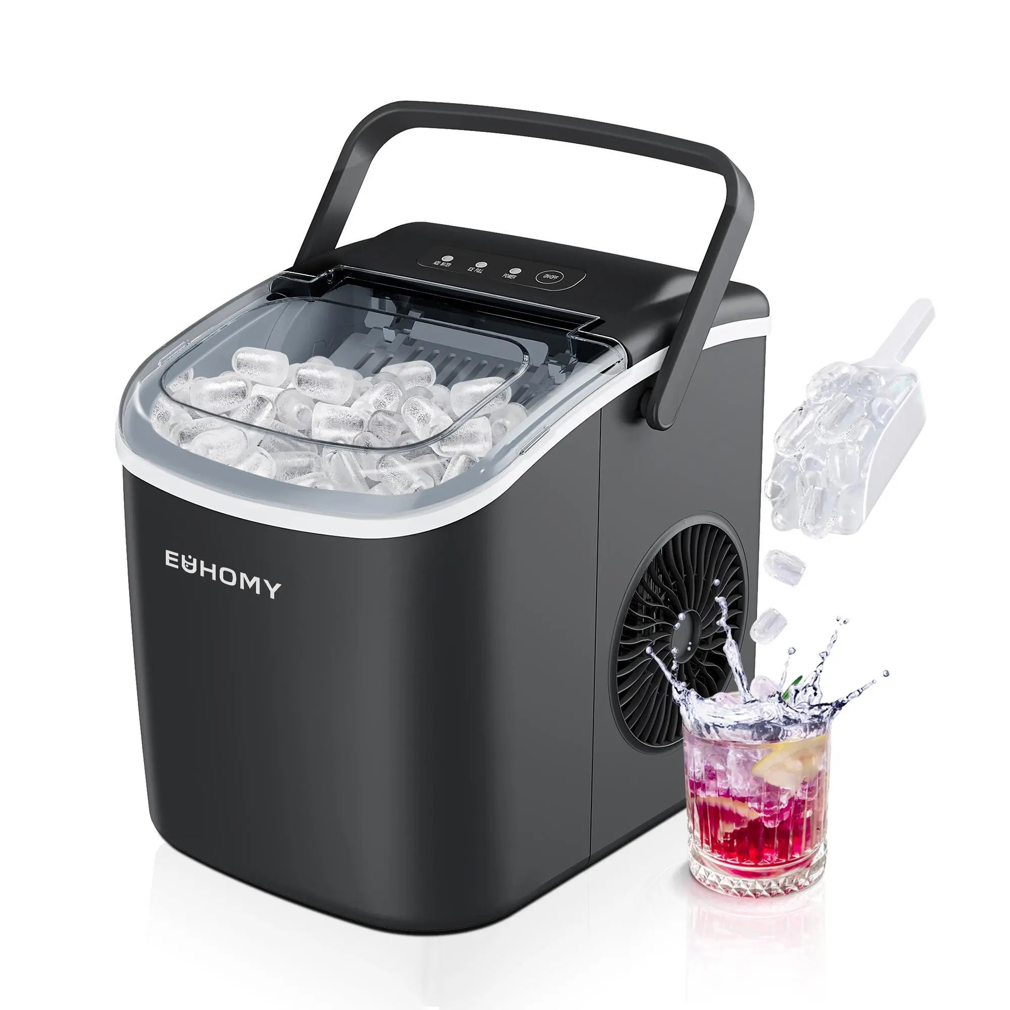 EUHOMY Ice Maker Countertop with Handle, 26Lbs in 24Hrs, 9 Ice Cubes Ready in 6 Mins, Auto-Cleaning Portable Ice Maker with Basket and Scoop, for Home/Kitchen/Camping/Rv. (2024 New Silver) Utensils