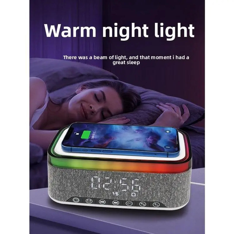 Smart Alarm Clock with Wireless Charging, Bluetooth Speaker, Dimmable Night Light & Ambient Atmosphere Lamp for Bedroom Decor, Bluetooth Speaker (Wireless Charging )