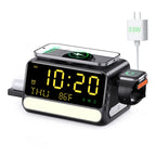 BLKE 7-In-1 Wireless Charging Station with Alarm Clock, Fast Charge, LED & Voice-Controlled Night Light, Bluetooth Time Sync, Temperature Display, Compatible with Iphone, Android, Apple Watch, Samsung Watch & Earbuds, 33W Adapter Incl.