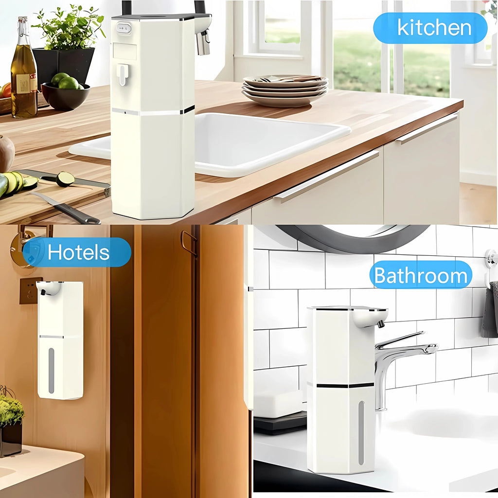 12Oz Touchless Foaming Soap Dispenser with 4 Adjustable Levels | USB Rechargeable, Waterproof Automatic Dispenser for Kitchen, Bathroom & Home Essentials.