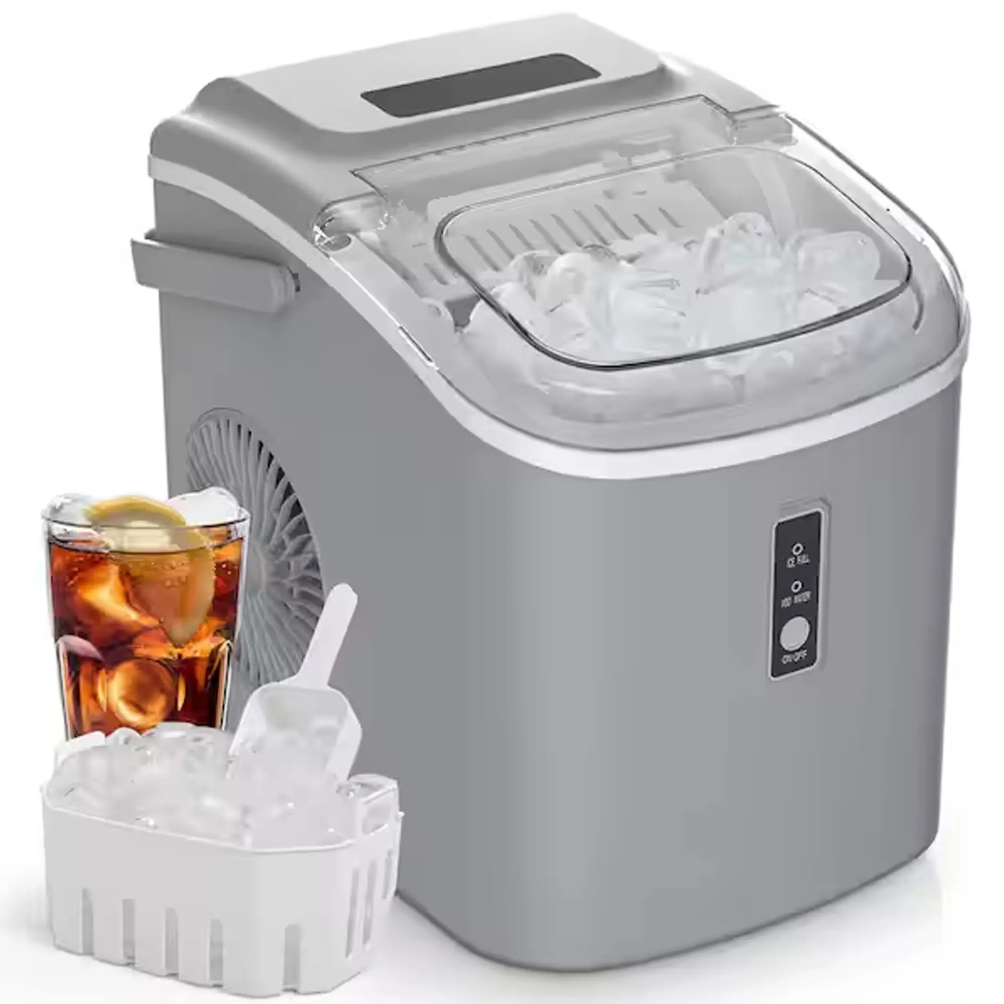 EUHOMY Ice Maker Countertop with Handle, 26Lbs in 24Hrs, 9 Ice Cubes Ready in 6 Mins, Auto-Cleaning Portable Ice Maker with Basket and Scoop, for Home/Kitchen/Camping/Rv. (2024 New Silver) Utensils