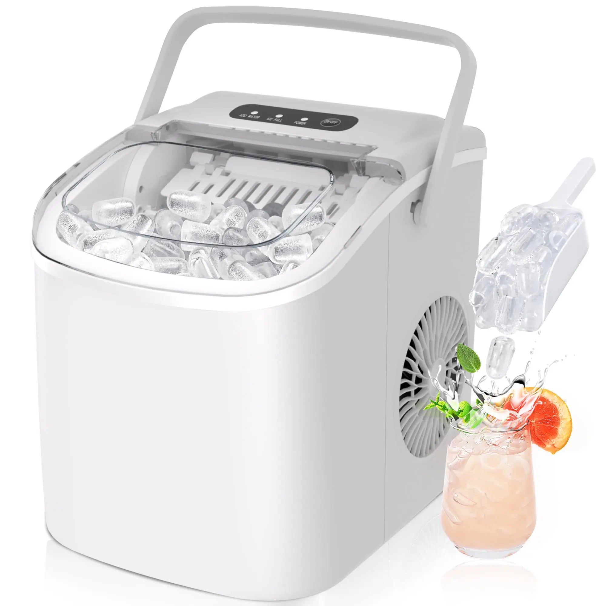 EUHOMY Ice Maker Countertop with Handle, 26Lbs in 24Hrs, 9 Ice Cubes Ready in 6 Mins, Auto-Cleaning Portable Ice Maker with Basket and Scoop, for Home/Kitchen/Camping/Rv. (2024 New Silver) Utensils
