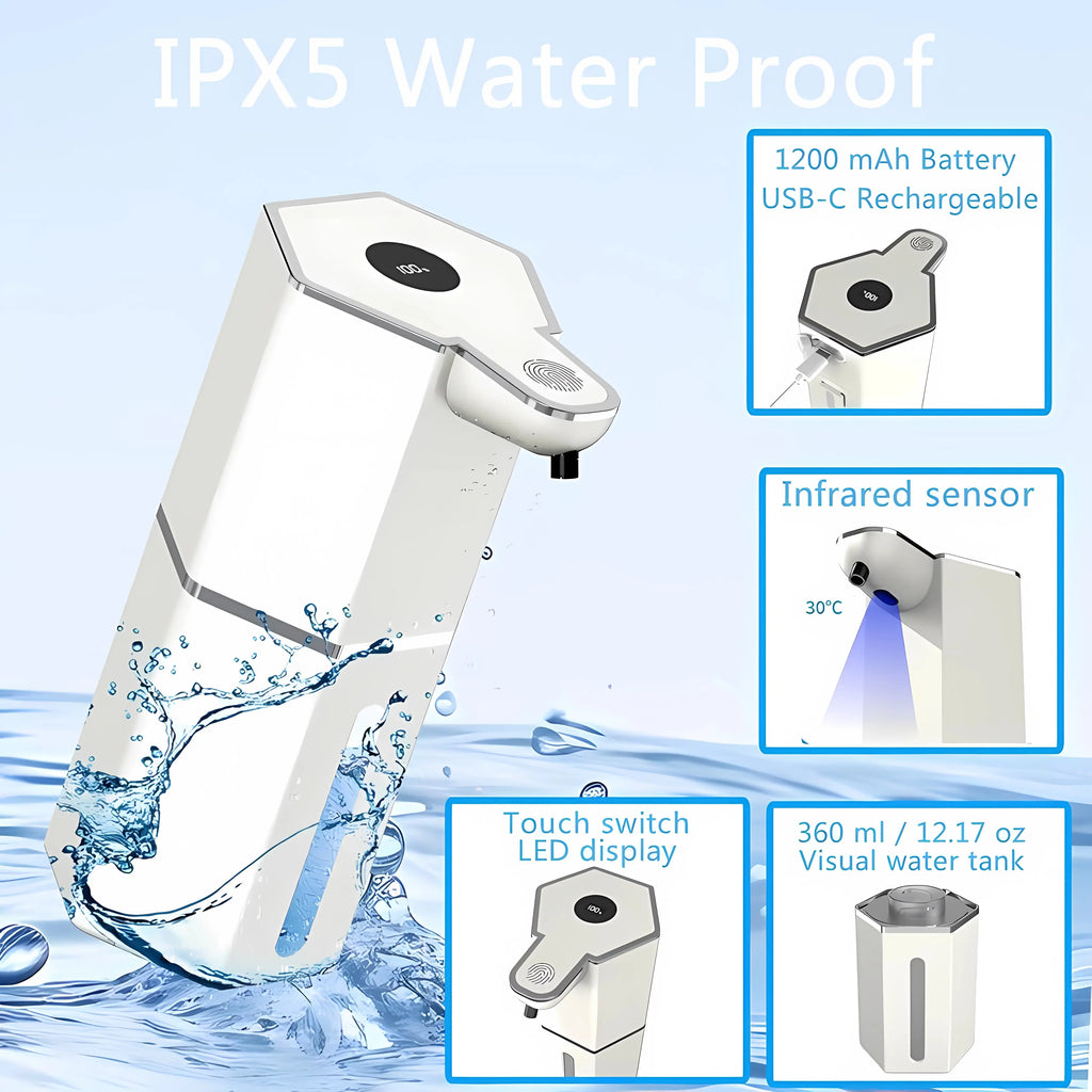 12Oz Touchless Foaming Soap Dispenser with 4 Adjustable Levels | USB Rechargeable, Waterproof Automatic Dispenser for Kitchen, Bathroom & Home Essentials.