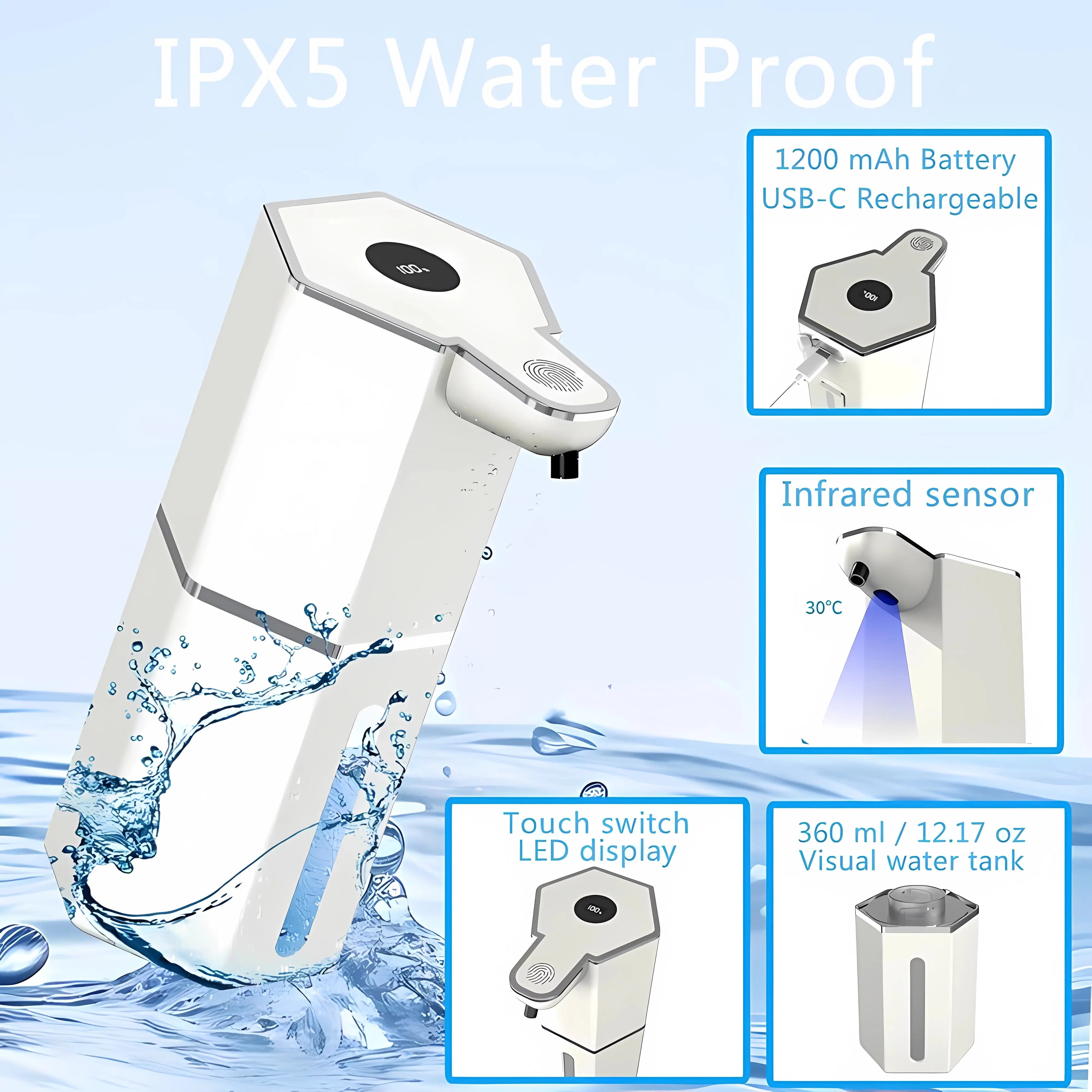 12Oz Touchless Foaming Soap Dispenser with 4 Adjustable Levels | USB Rechargeable, Waterproof Automatic Dispenser for Kitchen, Bathroom & Home Essentials.