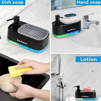 Hand and Dish Soap Dispenser Set Dual Soap Dispenser Sponge Holder 3-In-1 Countertop Soap Pump Dispenser Kitchen Sink(Black)
