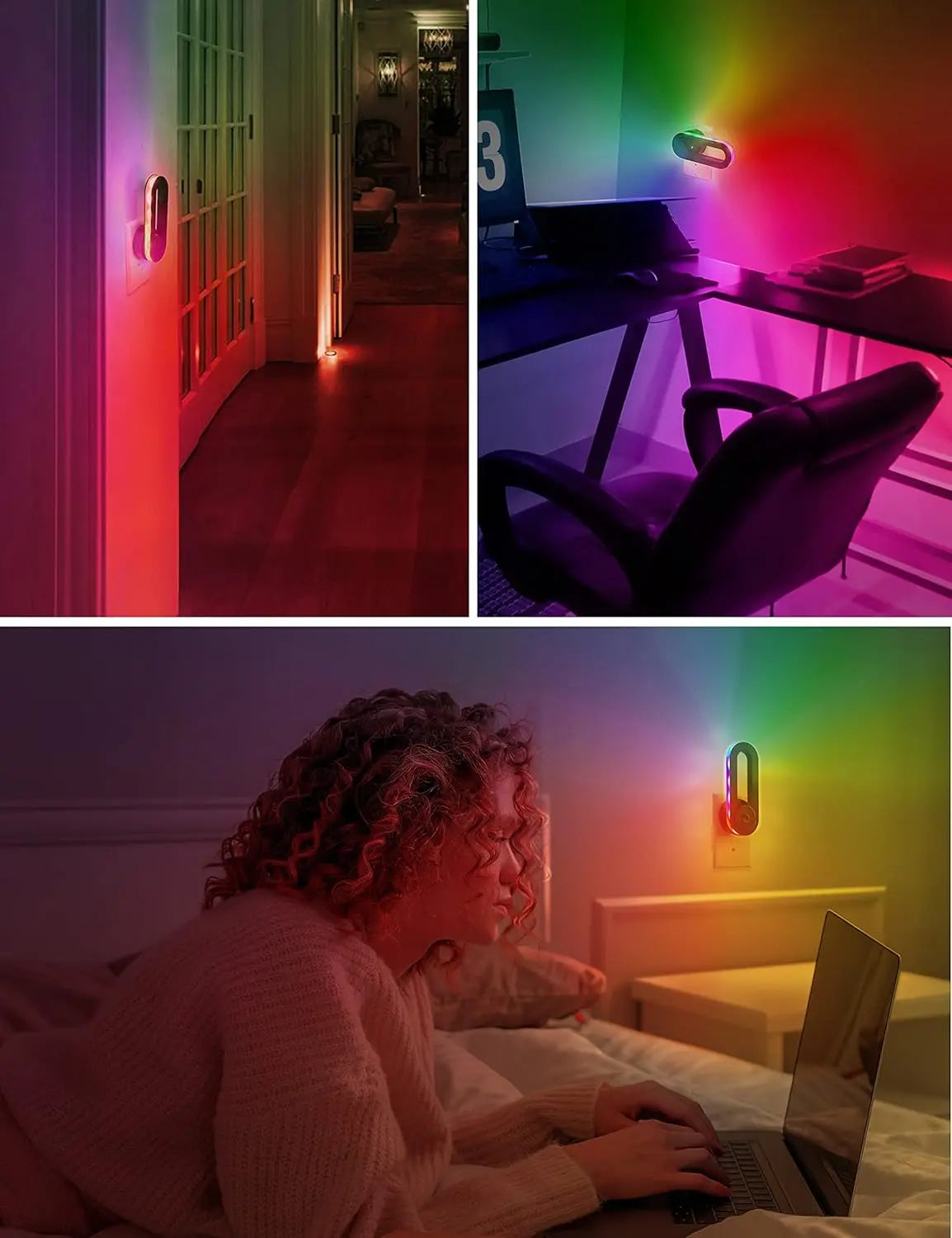 DORESSHOP Rainbow RGB Flowing Night Light with 3 Modes & 180° Rotatable Design Smart Sensor Decorative LED Lamp for Gaming Room Bedroom Nightstand