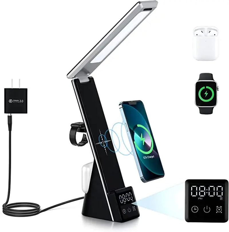 Lumicharge-Mini 7 in 1 Multifunctional LED Desk Lamp with Wireless Charger Adjustable RGB Lighting USB Port & Built-In Display for Indoor Lighting